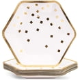 thumbnail image 1 of Disposable Plates - 24-Count Paper Plates, Hexagon Plates, Party Supplies for Appetizer, Lunch, Dinner, and Dessert, Gold Foil Confetti and Edge, 9 x 8 inches, 1 of 6