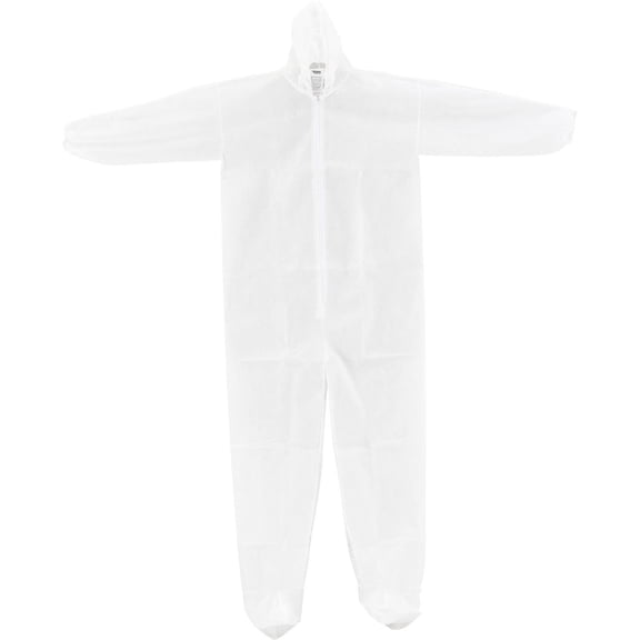 Disposable Polypropylene Coverall, Elastic Hood & Boots, WHT, Large, 25/Case