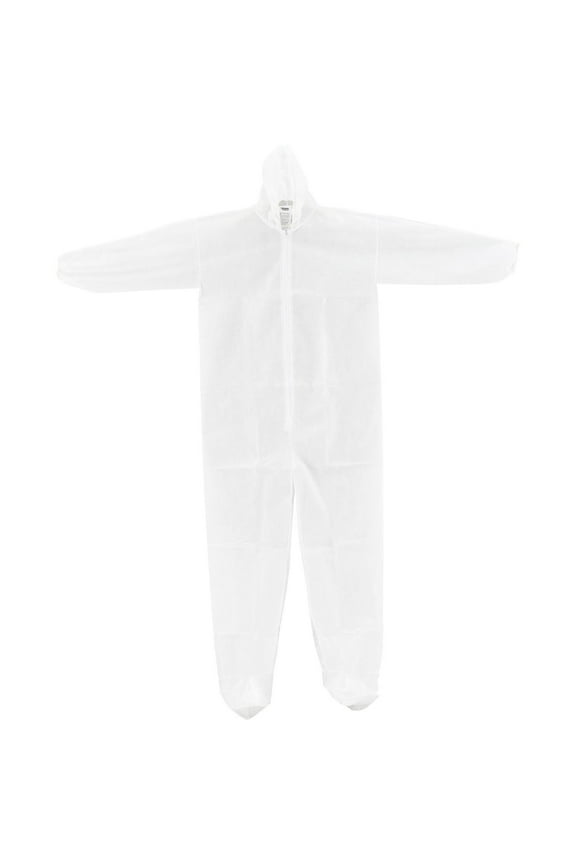 Disposable Polypropylene Coverall, Elastic Hood & Boots, WHT, XL, 25/Case