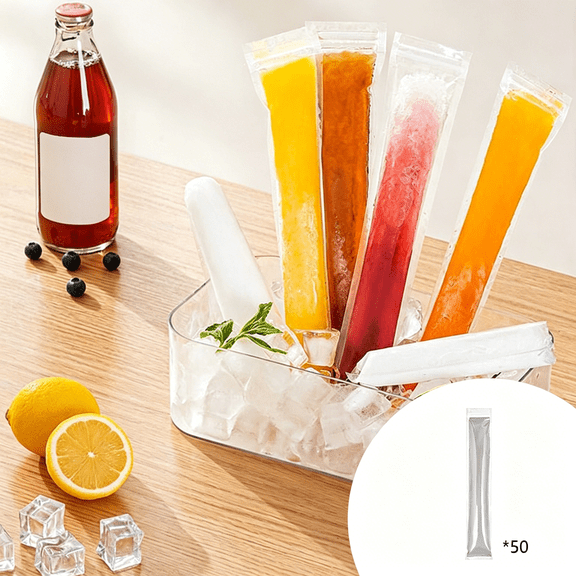 Disposable Popsicle Bags for Homemade Ice Pops | 50-Pack with Reusable Funnel | Leakproof & Freezer Safe | Clear Plastic Bags