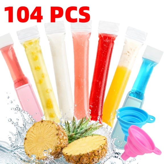 Disposable Popsicle Mold Bags Kit, Freezer Tubes with Zip Seals, Includes Funnel and Reusable Popsicles Holders, for Healthy Snacks, Yogurt Sticks, Juice & Fruit Smoothies, Ice Candy Pops