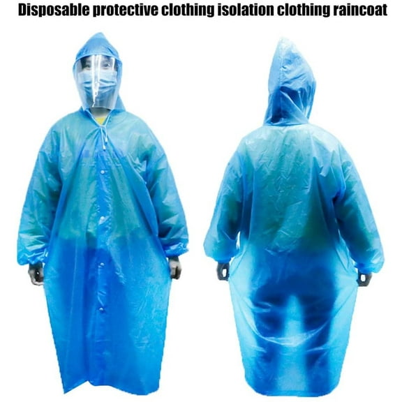 Disposable Protective Coverall Anti-Saliva Full Face Cover Hooded Clothing Raincoat with Anti-Fog mask,Unisex Blue