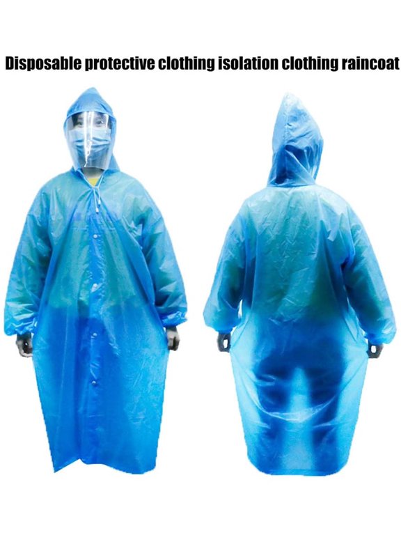 Disposable Protective Coverall Anti-Saliva Full Face Cover Hooded Clothing Raincoat with Anti-Fog mask,Unisex Blue