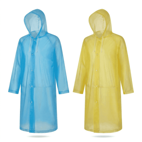 Disposable Rain Poncho 2 Pack for Adults, Colorful Waterproof Ponchos for Color Powder Run Events - Yellow+Blue