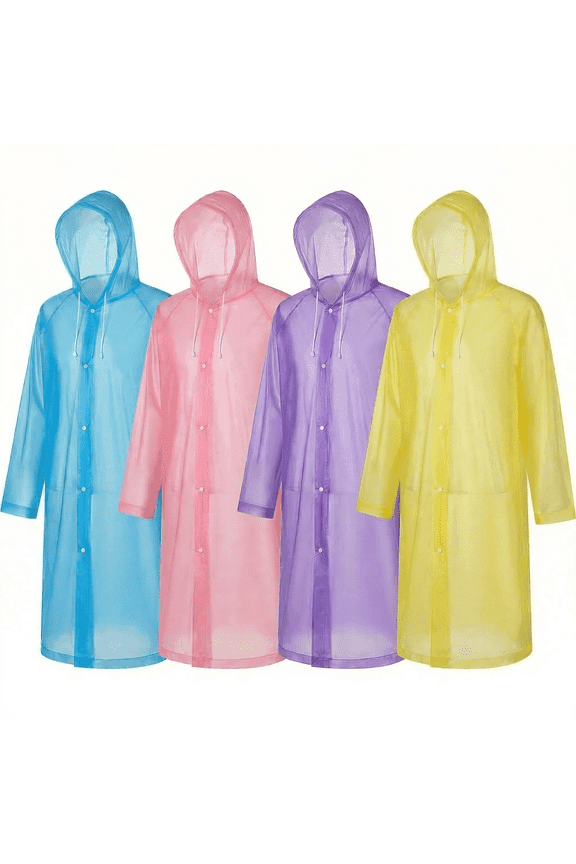 Disposable Rain Poncho 4 Pack for Adults, Colorful Waterproof Ponchos for Color Powder Run Events - Rose Red+Purple+Blue+Yellow