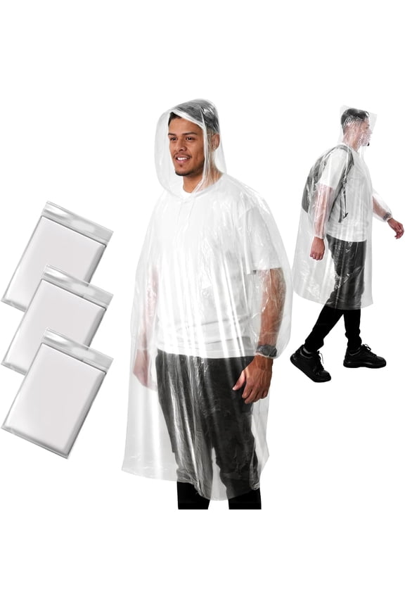 Disposable Rain Poncho for Adults Waterproof Emergency Raincoat Lightweight Packable for Outdoor Events Hiking & Travel Clear-3 Pack