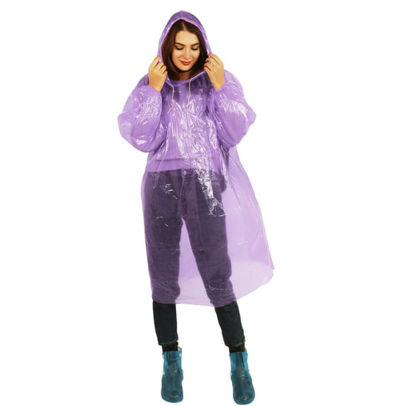 Disposable Rain Ponchos for Adults Bulk Pack - Waterproof Emergency Raincoat with Drawstring Hood & Elastic Sleeves (43.31" x 23.62") - for Travel, Hiking, Concerts & Outdoor Events