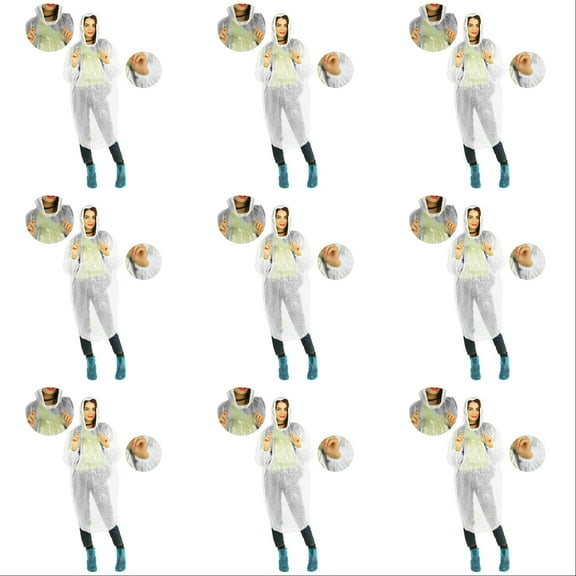 Disposable Rain Ponchos for Adults Bulk Pack - Waterproof Emergency Raincoat with Drawstring Hood & Elastic Sleeves (43.31" x 23.62") - for Travel, Hiking, Concerts & Outdoor Events