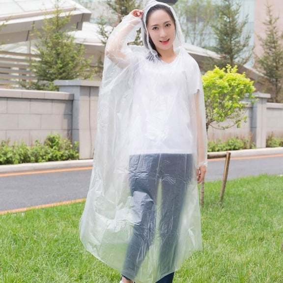 Disposable Rain Ponchos for Adults – Bulk Pack with Hood, Waterproof Plastic Raincoat for Outdoor Events, Hiking, Theme Parks(White)