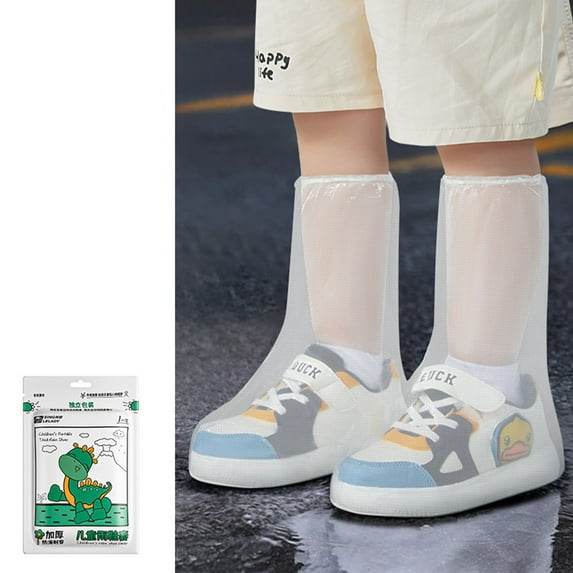 Disposable Rain Shoe Covers | Waterproof Plastic | Thickened, Long, Drawstring, 2 Pack | 28x36cm, 38x50cm | Outdoor, White