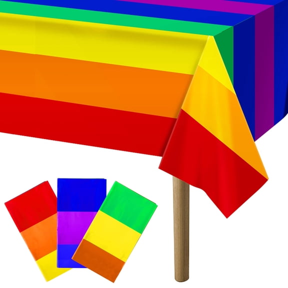 Disposable Rainbow Tablecloth 108 x 54 Inch Rectangular Table Cover for Pride Month LGBTQ Party Birthday and Theme Celebrations