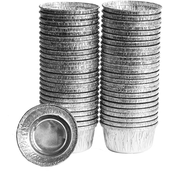 Disposable Ramekins, Foil Baking Cups 4 oz - Heavy Duty, Aluminum Tin Cups with Superior Heat Conductivity, Suitable for Baking, Cooking, Freezer & Oven Safe (50, 4 Oz)