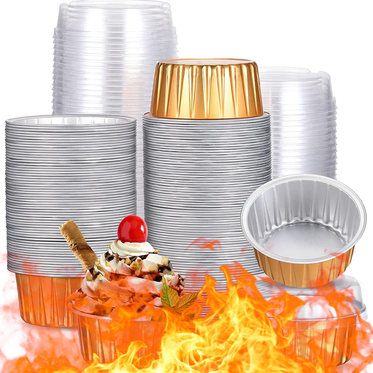 EUSOAR Aluminum Cupcake Liner, 3.5 Ounce 100Pcs Disposable Aluminum Foil  Baking Cups, Ramekin Muffin Liners Cup, Pudding Liners Holders, Aluminum