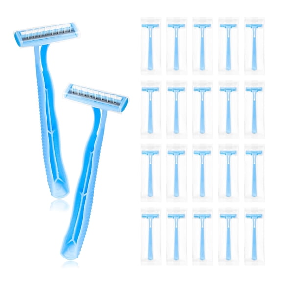 Disposable Razors, Light Blue Bulk Razors With Knife Caps, Double-edged, Individually Packaged, Suitable For Hotels, Home, Homeless People, Charities (50-PACK)