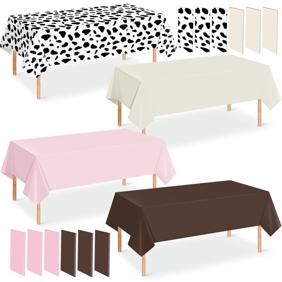 Disposable Rectangle Plastic Table Covers 12 Count Beige Macaron Pink Coffee Cow Print Party Use