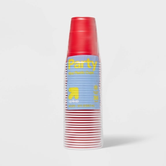 Disposable Red Plastic Cups - 18oz - 36ct Heavy Duty, Solid Pattern, Cold Beverages