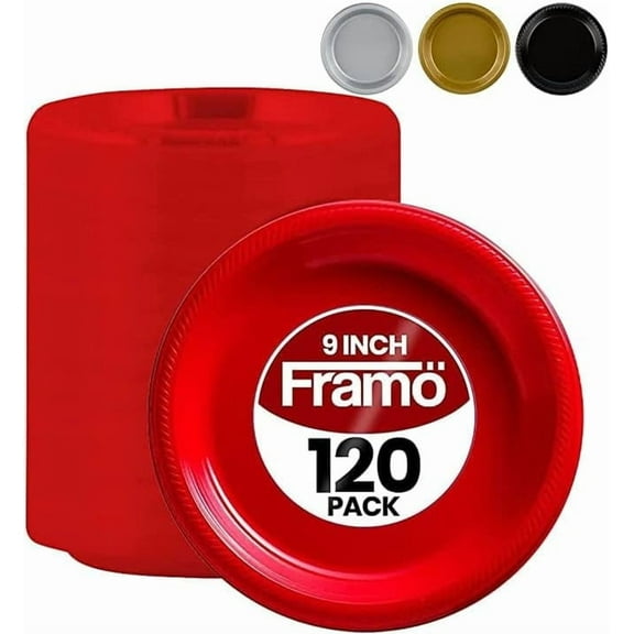 Disposable Red Plastic Plates, Pack of 120-9-Inch Round Plastic Plates Special Events, Party, Dinner, Picnic, or Travel - Bulk Pack Party Supplies