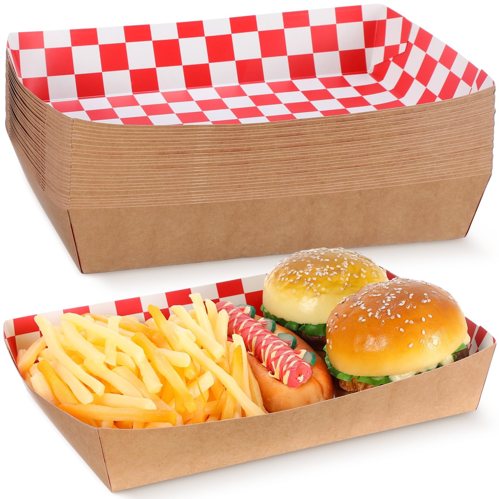 Disposable Red White Checkerboard Paper Food Trays 5 lb Heavy Duty ...