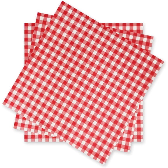 Disposable Red and White Gingham Paper Napkins (Pack of 50)