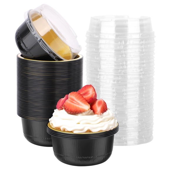 Disposable Round Baking Cups Black/Gold 6oz 50pcs For Oven Baking And Parties