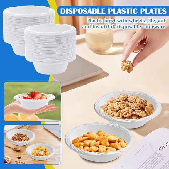 Disposable Round Plastic Bowl, Compostable Heavy Duty Disposable Bowls, Household Disposable Bowl for Party