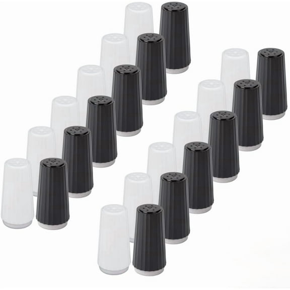 Disposable Salt and Pepper Shakers by Global Basics - Plastic Shaker Sets for Parties, Restaurants, Picnics, Cookouts - Prefilled Salt and Pepper Shakers with 4oz. Salt, 1.5oz. Pepper - 24-Pack