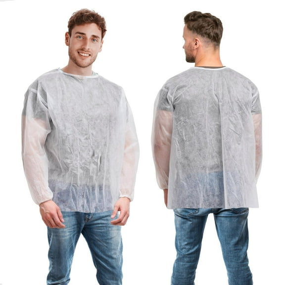 White Disposable Scrub Shirts, SPP Medical Tops with Slit Back, 50 Count, One Size