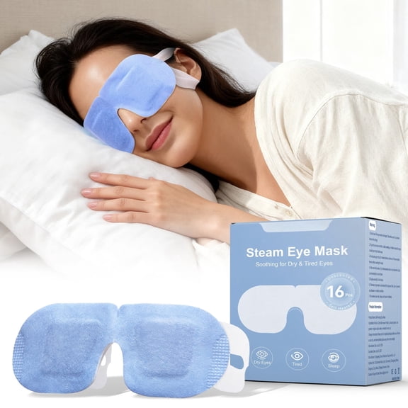 Disposable Self-Heating Eye Mask for Home, Travel and Everyday Comfort, Warm Steam Design, 16 Pack, Blue
