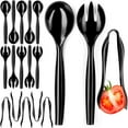 thumbnail image 1 of Disposable Serving Utensils - Set of 18 Party Utensils, 6 Each 6" Tongs, 10” Spoons, 10” Forks, Black, 1 of 7