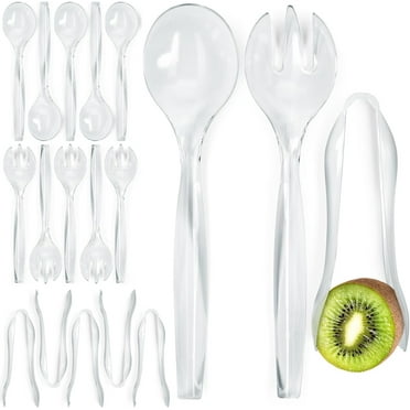 Disposable Serving Utensils - Set of 18 Party Utensils, 6 Each 6" Tongs, 10” Spoons, 10” Forks, Clear