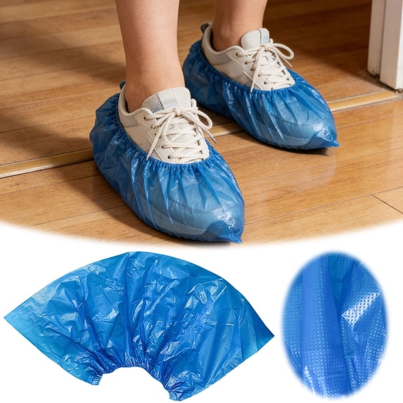 Disposable Shoe Covers 100 Pack, Non- Water-Resistant Booties for Indoor and Outdoor Use, Elastic Fit for Shoes, Hygienic Protectors for Home, Work, or Service Visits
