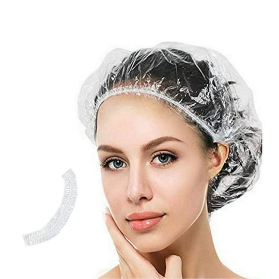 Disposable Shower Cap, 100 Pcs Clear Plastic Bath Caps for Women Travel Hotel Spa and Girls Home Hair Salon