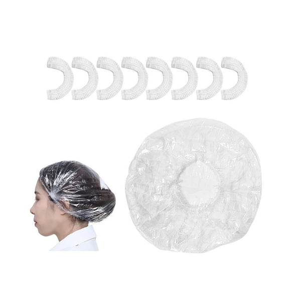 Disposable Shower Cap, Large Size,Thick Clear Plastic Elastic Showcaps, for Home, Hotel, Hair Salon, Travel (One Size, Count, 18)