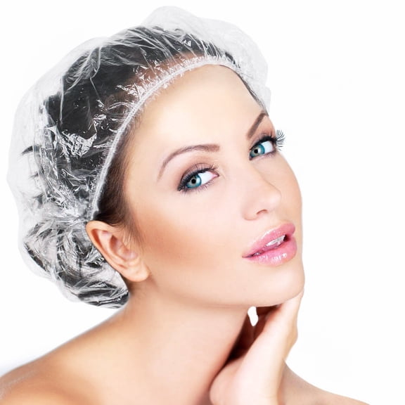 Disposable Shower Caps 100 Pcs Clear Plastic Waterproof Hair Covers Multi-Use