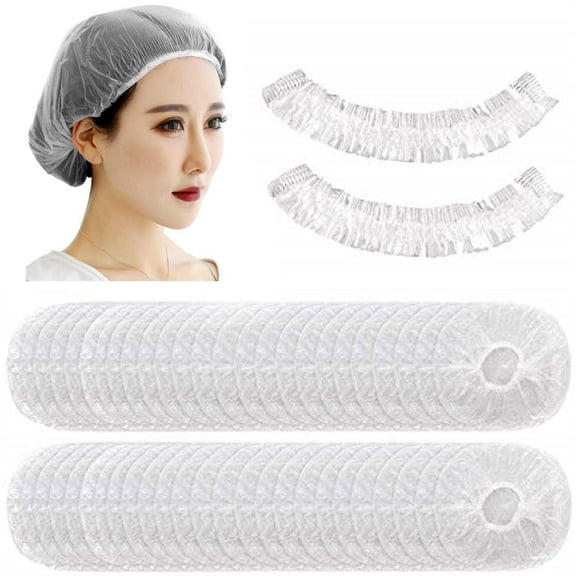 Disposable Shower Caps - 200pcs Hair Processing Clear Plastic Caps For Spa Home Use Hotel and Hair Salon Plastic Clear Elastic Bath Cap