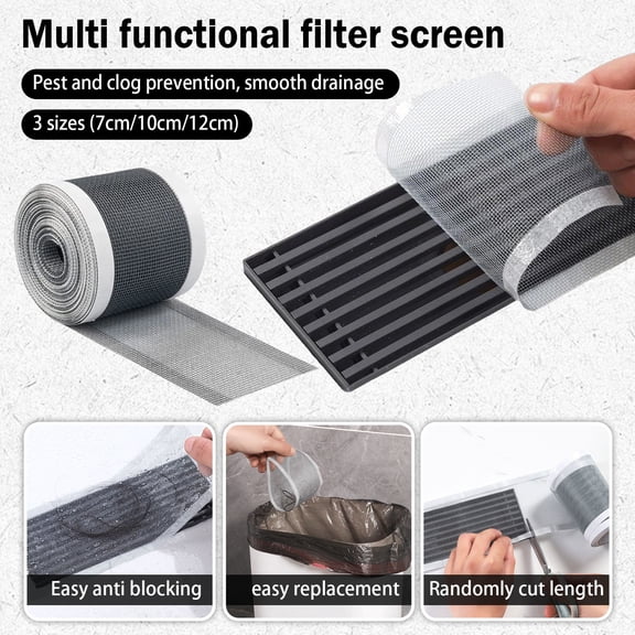 Disposable Shower Drain Hair Catcher Mesh Sticker, Bathroom Floor Drain Filter Tape Roll, Anti Clogging Sewer Screen Netting Strip for Kitchen Sink, Bathroom Drainage Maintenance Catchers (5M)