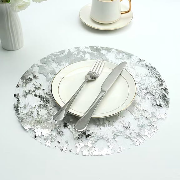 Disposable Silver Placemats Set of 50 Silver Doilies Charger Round Metallic Glitter Foil Pressed Dining Table Decoration Centerpieces for Party Wedding Birthday