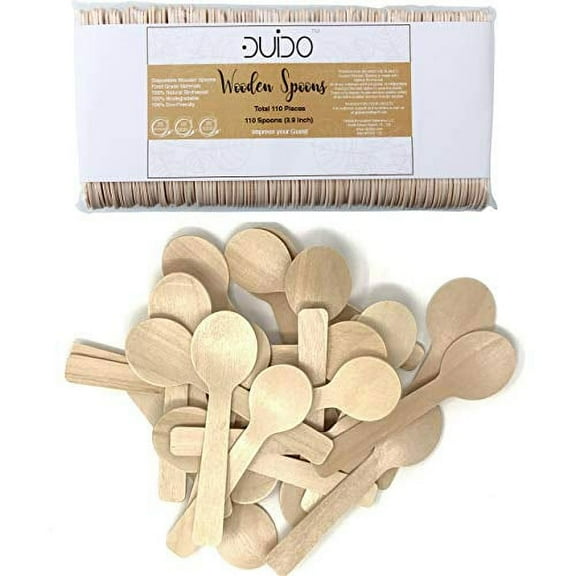 Disposable Small Wooden Mini Spoon ‚Äì (Pack of 110) 3.9-inch Set Eco-Friendly Tiny Wooden Spoons Biodegradable Cutlery Compostable Dessert Utensils for Eating Party Supplies-Better Than Bamboo Palm