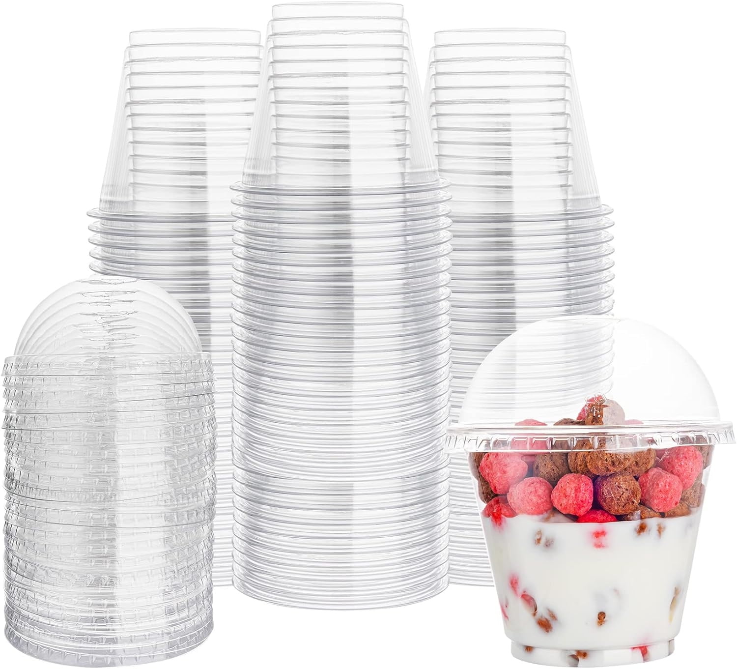 Disposable Snack Bowls,Bexikou 25 Pcs 8 oz Clear Plastic Cups with Dome Lids,Transparent Parfait