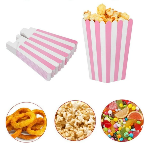 Disposable Snack Popcorn Bags,QZS Treat Boxes,Pink Cardboard Popcorn Container,Set of 50,2.8x2x4.5In Striped Cookies Boxes for Home