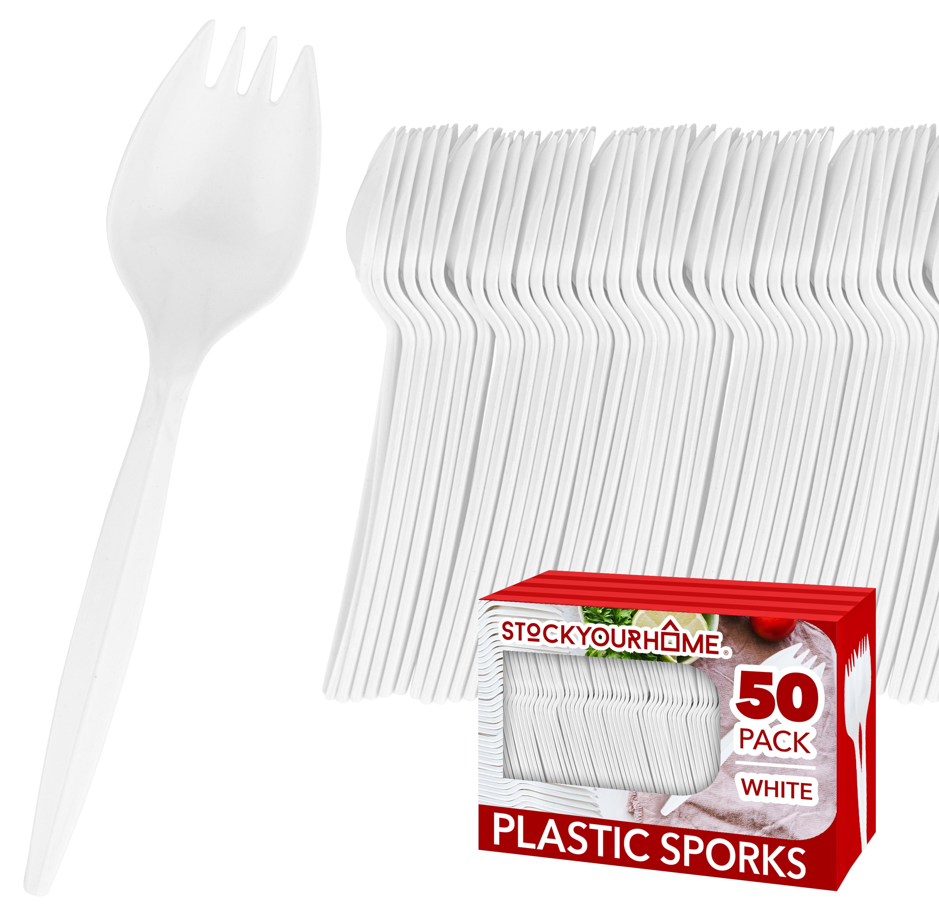 Disposable Sporks (50 Pack) White Plastic Sporks BPA Free Kid Safe 2