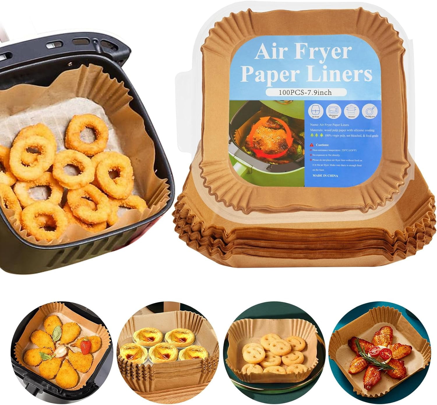 Disposable Square Air Fryer Liners Fits 5-8Qt Basket, Bleach Free Food ...