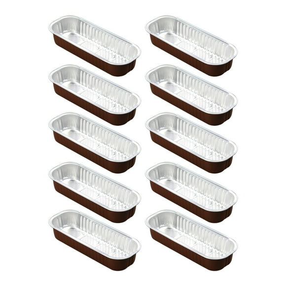 Disposable Square Aluminum Foil Box Food-Grade Foil Baking Loaf Pan High Temperature Resistant Bakeware Temporary Food Storage Case Suitable for Oven, Air Fryer And Barbecue(10Pc 5.7*1.8*2.5"),Brown
