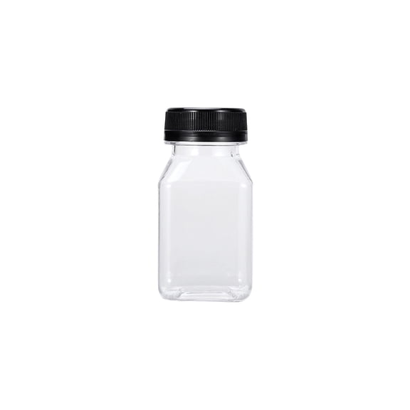 Disposable Square Plastic Bottle with Sealed Cap Drink Bottle for Juice Milk Water Homemade Beverage Storage Use 4Inch