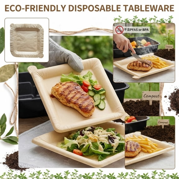 Disposable Square Plates, Non Stick Water Resistant Serving Trays with Peel/Away/Design, Tableware for Easter Decor, Picnic, Party, Home Use, color