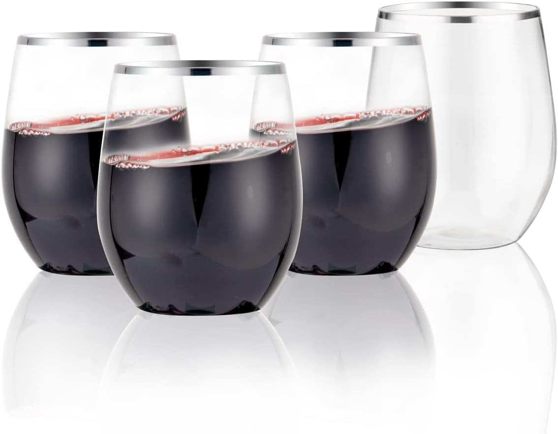 Disposable Stemless Wine Glasses 12OZ Plastic Cups for Parties and