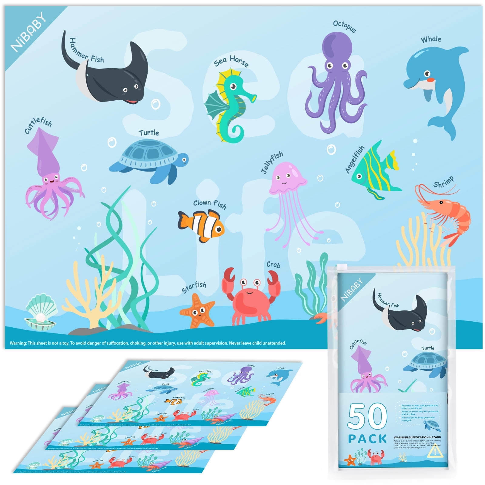 Disposable StickOn Placemats for Baby & Kids 50Pack, Restaurant Table