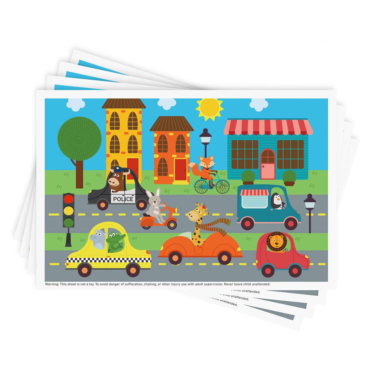 Disposable Stickon Placemats 40 Pack For Babies 12"x18" City Design Babebay