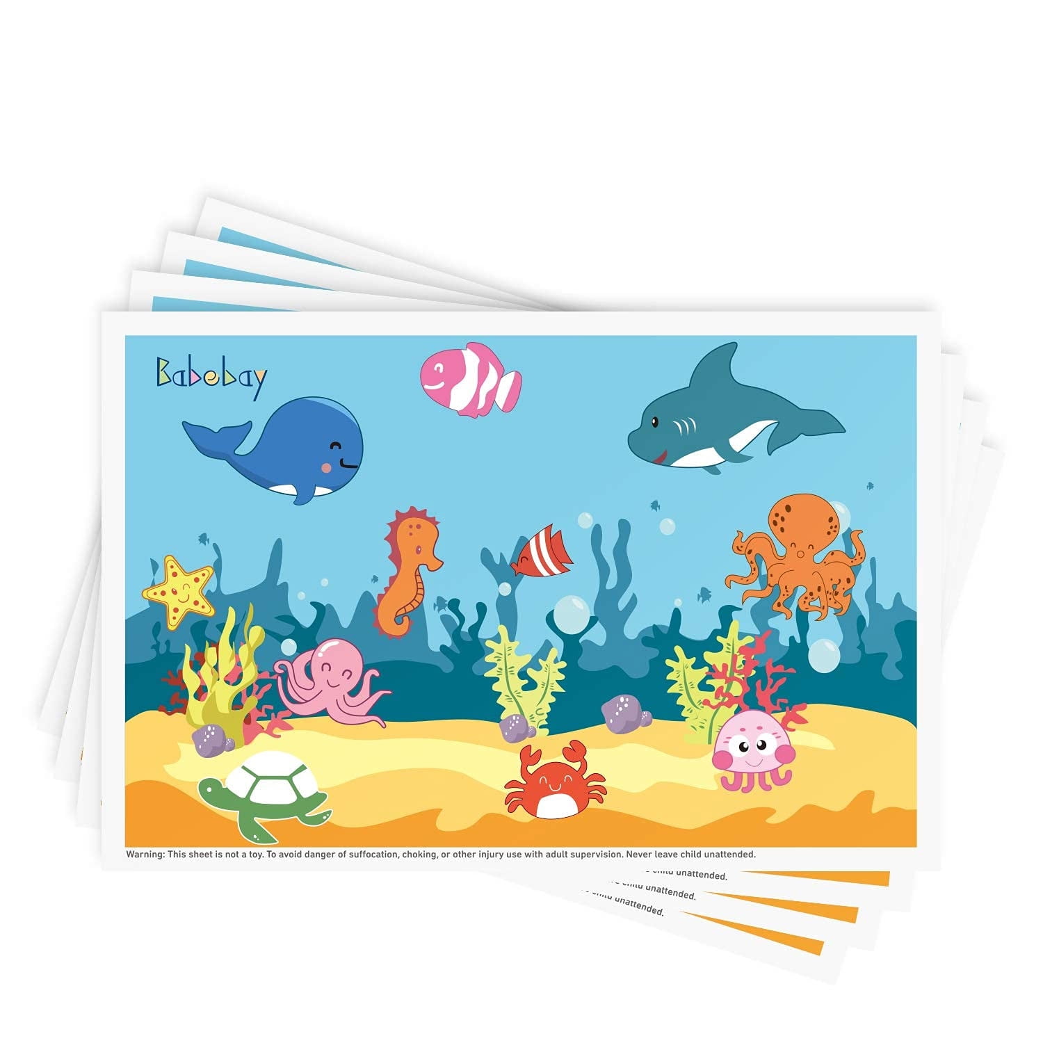 Disposable Stickon Placemats 40 Pack for Babies 12"x18" Blue Ocean