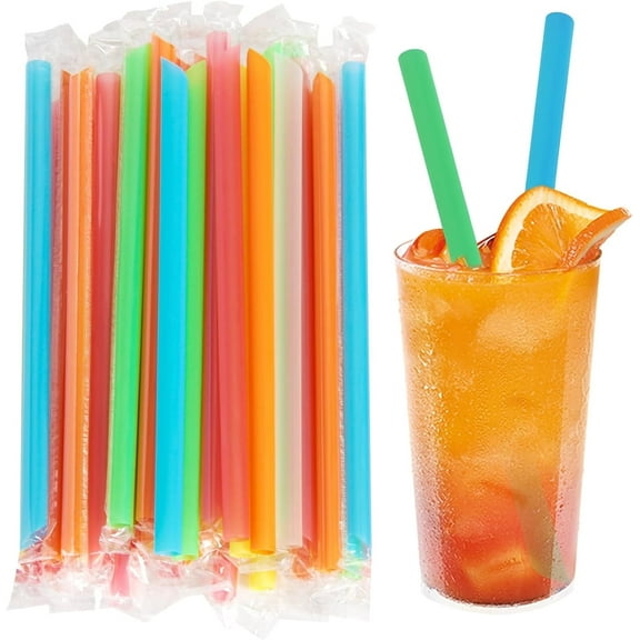 Disposable StrawIndividually Wrapped Plastic Lengthen Milkshake BobaBiodegradable, Durable and Eco friendly100 Pcs Colorful Pointed DesignComfy Package1.1*24cm/0.4*9.44inch)